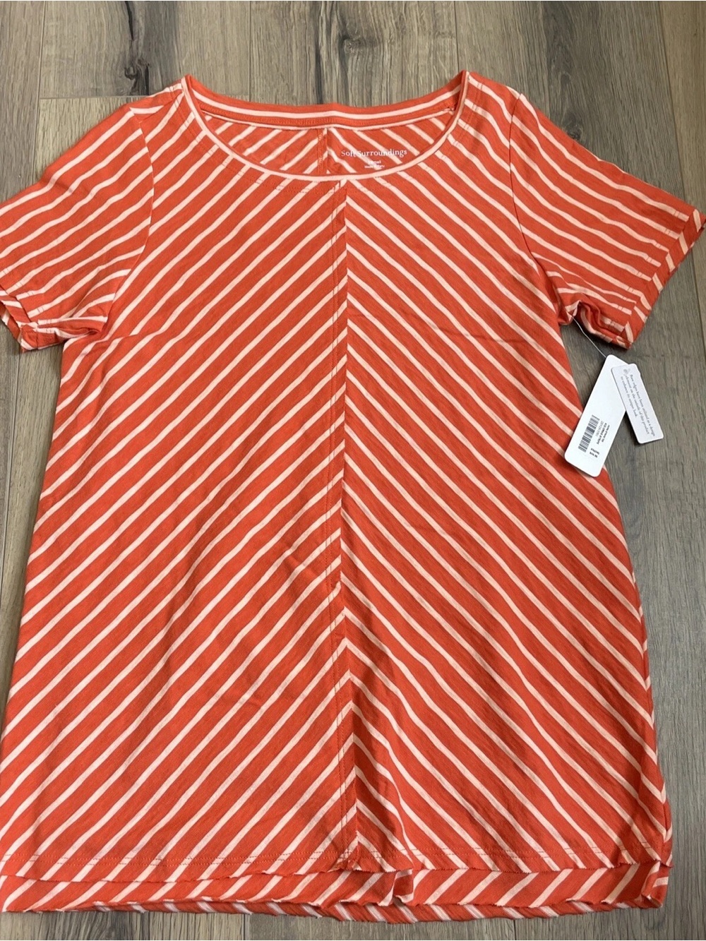 Soft Surroundings Orange and Cream Diagonal-Stripe Short Sleeve Tee